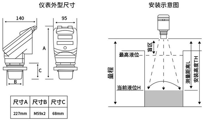 硫酸超聲波液位計(jì)外形尺寸圖